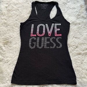 GUESS Black and Pink Graphic Tank Top